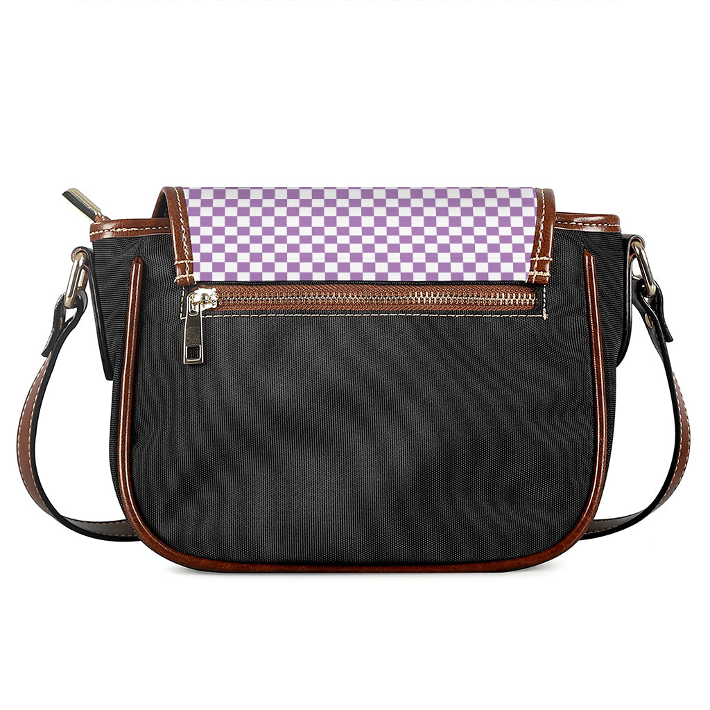 Light Purple And White Checkered Print Saddle Bag