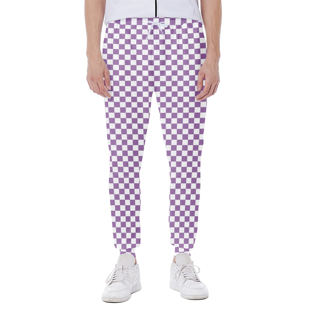 Light Purple And White Checkered Print Scuba Joggers