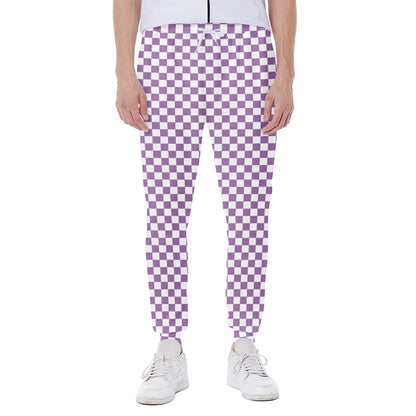 Light Purple And White Checkered Print Scuba Joggers