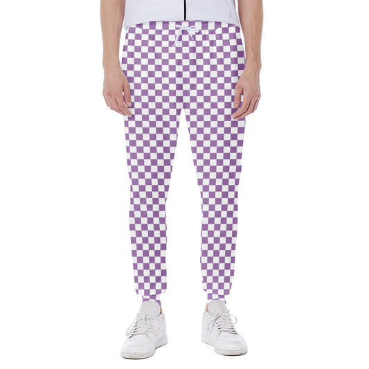 Light Purple And White Checkered Print Scuba Joggers