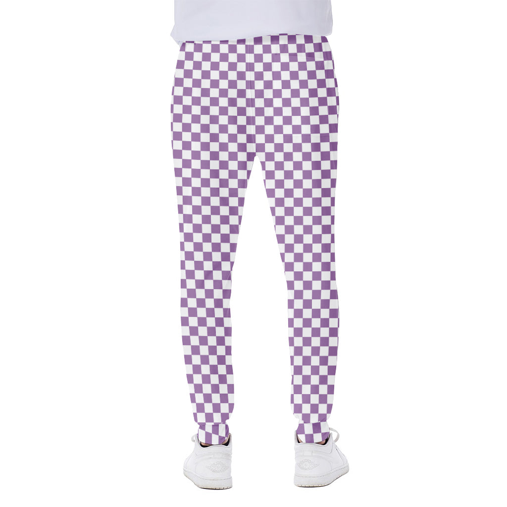 Light Purple And White Checkered Print Scuba Joggers
