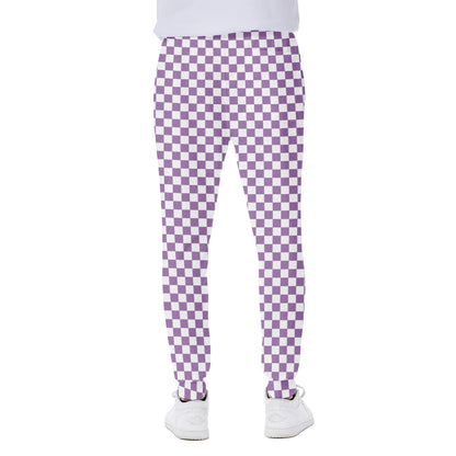 Light Purple And White Checkered Print Scuba Joggers
