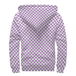 Light Purple And White Checkered Print Sherpa Lined Zip Up Hoodie
