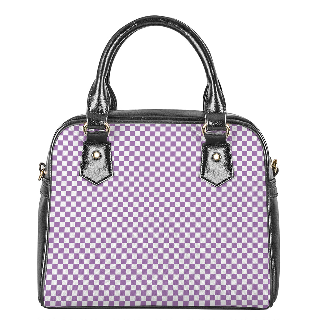 Light Purple And White Checkered Print Shoulder Handbag