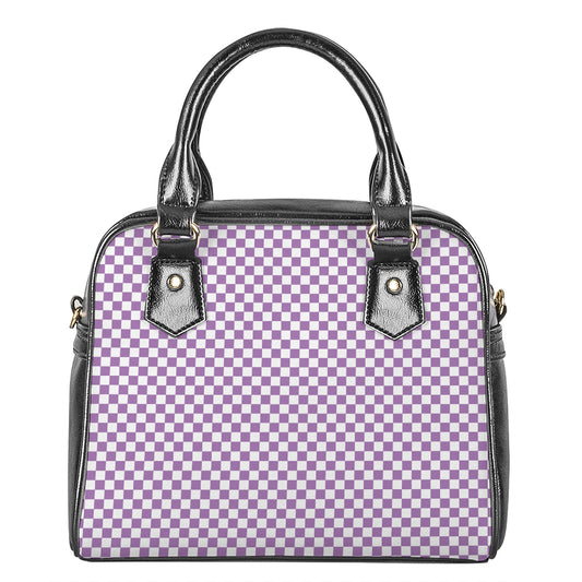 Light Purple And White Checkered Print Shoulder Handbag