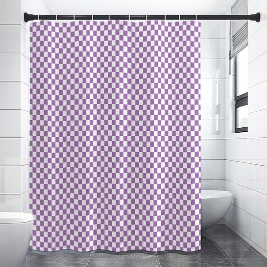 Light Purple And White Checkered Print Shower Curtain