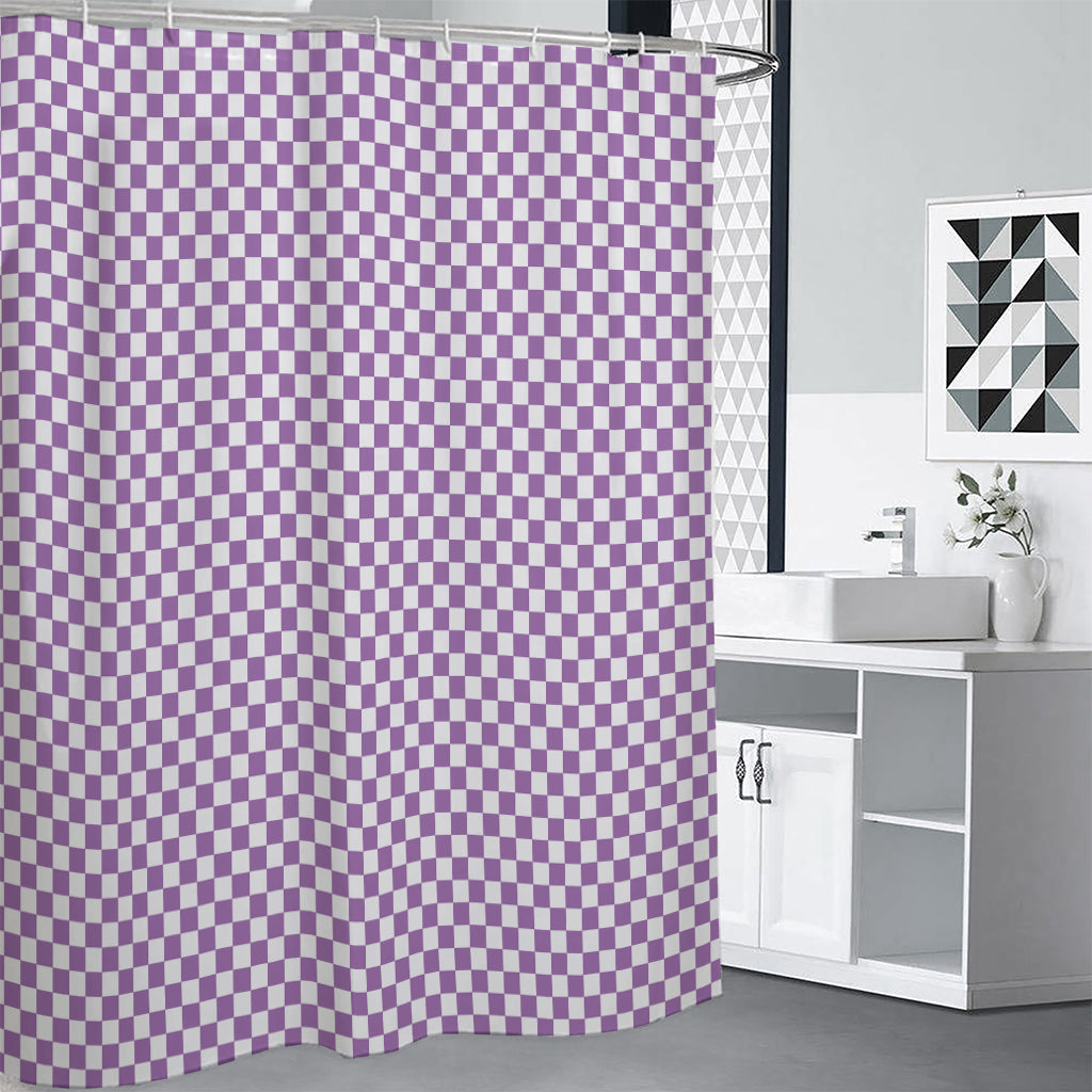 Light Purple And White Checkered Print Shower Curtain