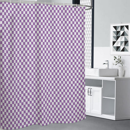 Light Purple And White Checkered Print Shower Curtain