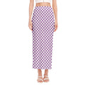 Light Purple And White Checkered Print Side Slit Maxi Skirt