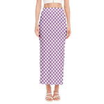 Light Purple And White Checkered Print Side Slit Maxi Skirt