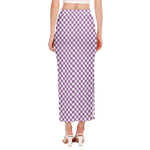 Light Purple And White Checkered Print Side Slit Maxi Skirt