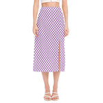 Light Purple And White Checkered Print Side Slit Midi Skirt