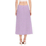 Light Purple And White Checkered Print Side Slit Midi Skirt