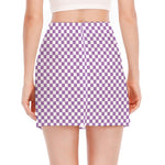 Light Purple And White Checkered Print Side Slit Mini Skirt