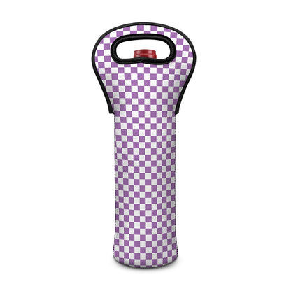 Light Purple And White Checkered Print Single Neoprene Wine Tote