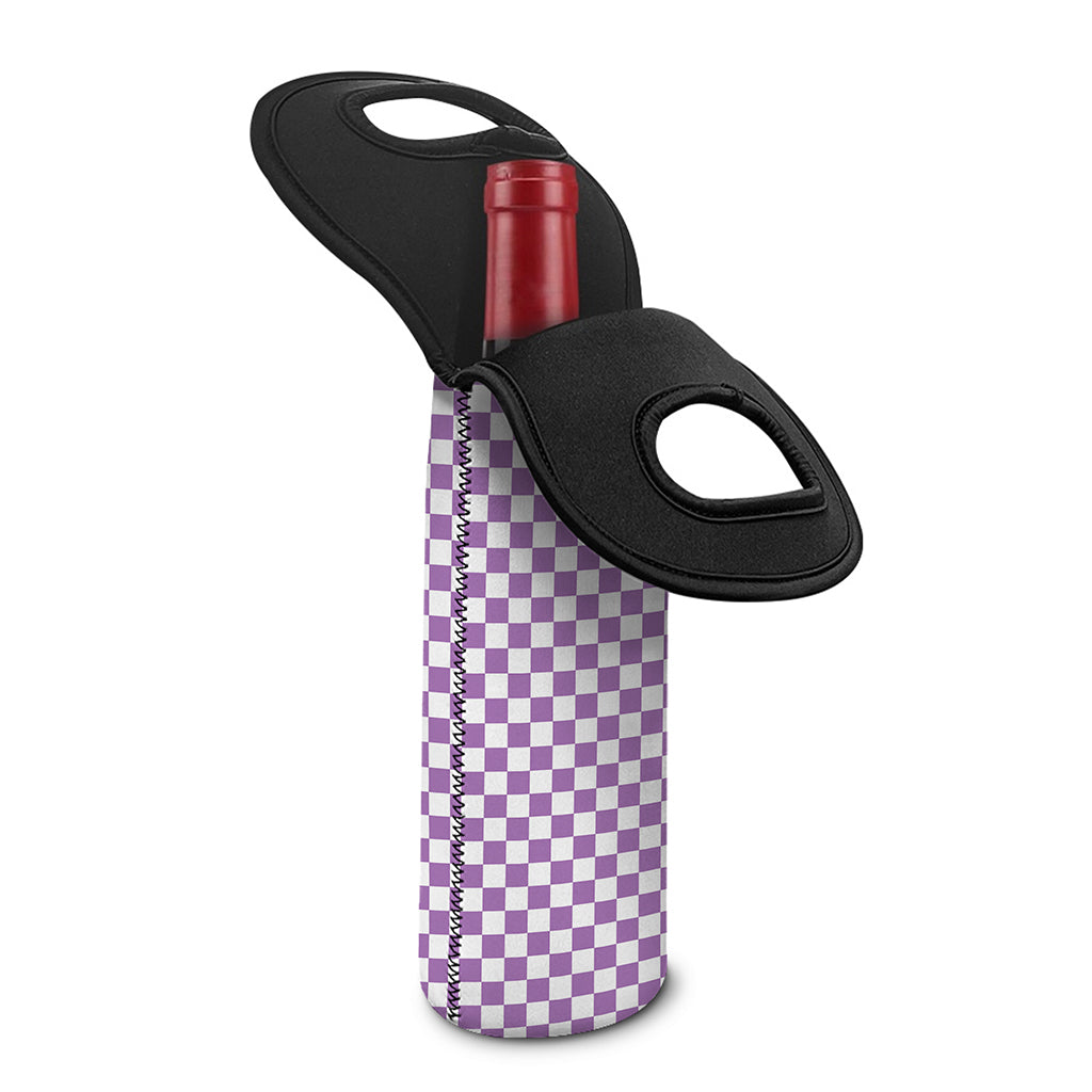 Light Purple And White Checkered Print Single Neoprene Wine Tote