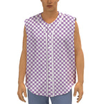 Light Purple And White Checkered Print Sleeveless Baseball Jersey