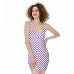 Light Purple And White Checkered Print Sleeveless Bodycon Dress
