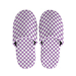 Light Purple And White Checkered Print Slippers
