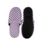 Light Purple And White Checkered Print Slippers