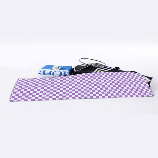 Light Purple And White Checkered Print Sports Towel