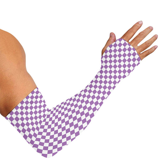 Light Purple And White Checkered Print Sun Protection Arm Sleeves