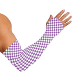 Light Purple And White Checkered Print Sun Protection Arm Sleeves