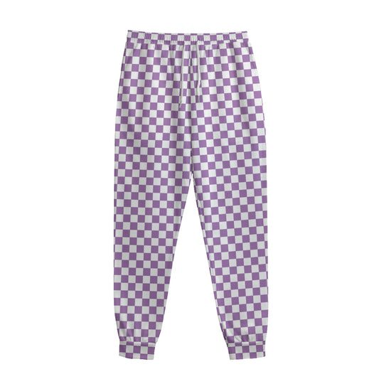 Light Purple And White Checkered Print Sweatpants