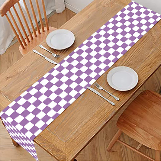 Light Purple And White Checkered Print Table Runner