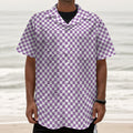 Light Purple And White Checkered Print Textured Short Sleeve Shirt
