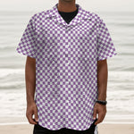 Light Purple And White Checkered Print Textured Short Sleeve Shirt