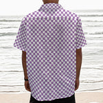 Light Purple And White Checkered Print Textured Short Sleeve Shirt