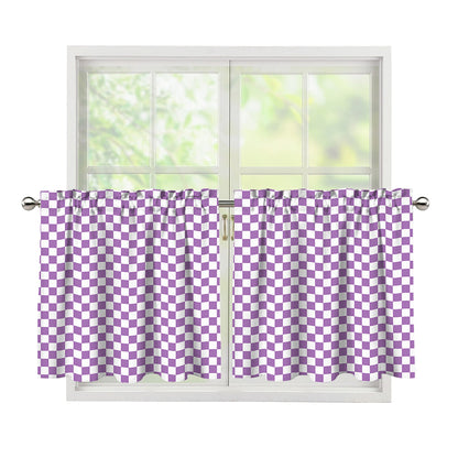 Light Purple And White Checkered Print Tier Curtains