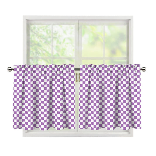Light Purple And White Checkered Print Tier Curtains