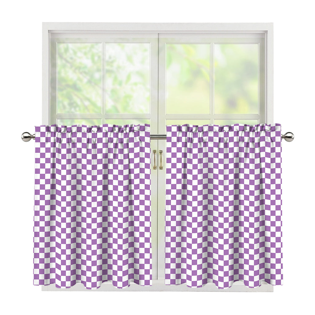 Light Purple And White Checkered Print Tier Curtains