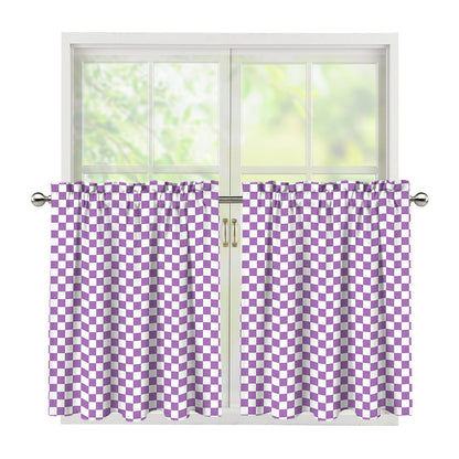 Light Purple And White Checkered Print Tier Curtains