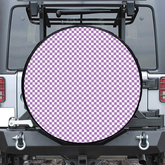 Light Purple And White Checkered Print Tire Cover