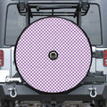Light Purple And White Checkered Print Tire Cover With Camera Hole