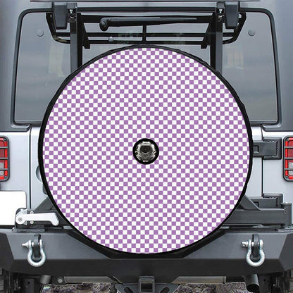 Light Purple And White Checkered Print Tire Cover With Camera Hole