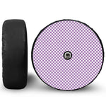Light Purple And White Checkered Print Tire Cover With Camera Hole
