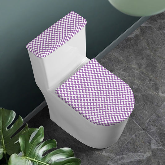 Light Purple And White Checkered Print Toilet Lid And Tank Cover Set