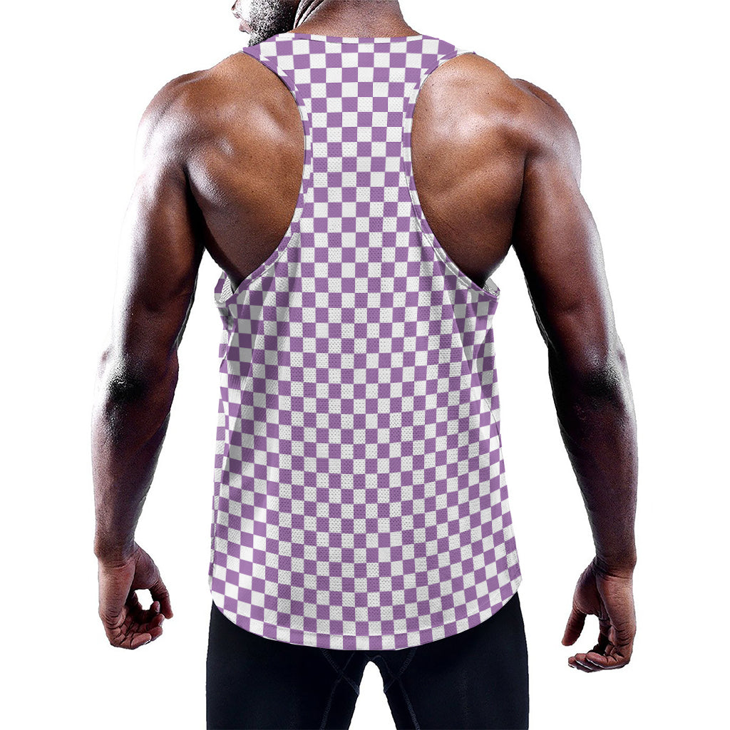 Light Purple And White Checkered Print Training Tank Top
