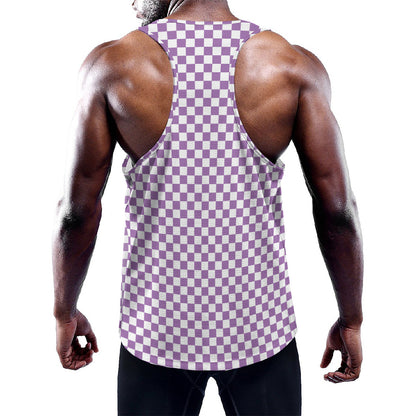 Light Purple And White Checkered Print Training Tank Top