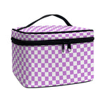 Light Purple And White Checkered Print Travel Makeup Bag