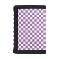 Light Purple And White Checkered Print Trifold Wallet