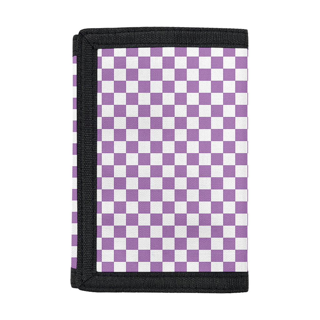 Light Purple And White Checkered Print Trifold Wallet