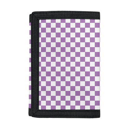 Light Purple And White Checkered Print Trifold Wallet