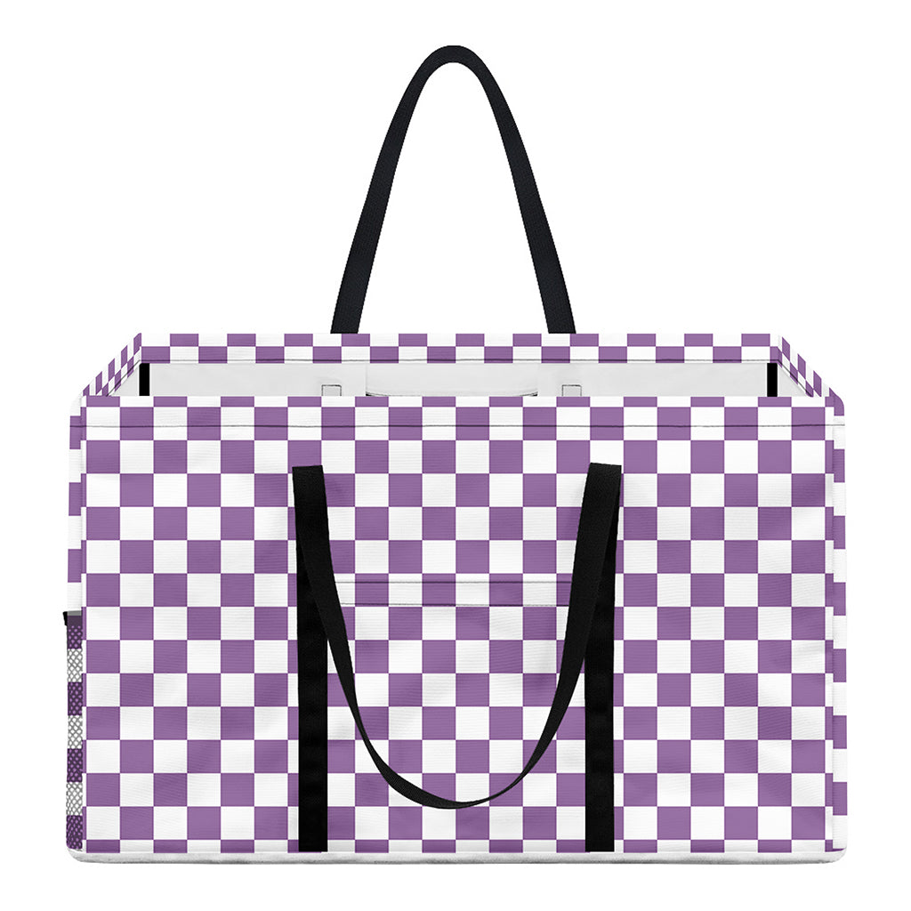 Light Purple And White Checkered Print Utility Tote Bag