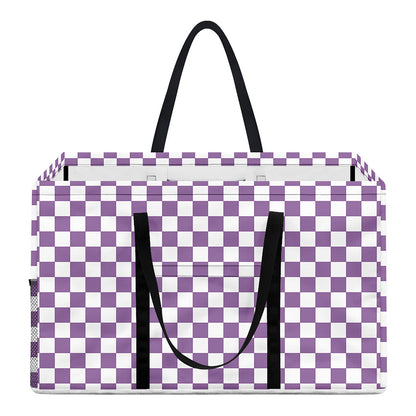 Light Purple And White Checkered Print Utility Tote Bag