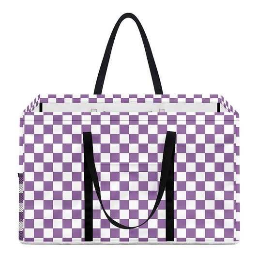 Light Purple And White Checkered Print Utility Tote Bag